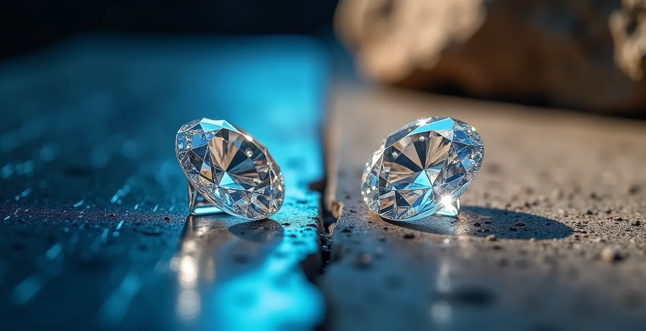 Comparaison visuelle entre un diamant de laboratoire et un diamant naturel canadien