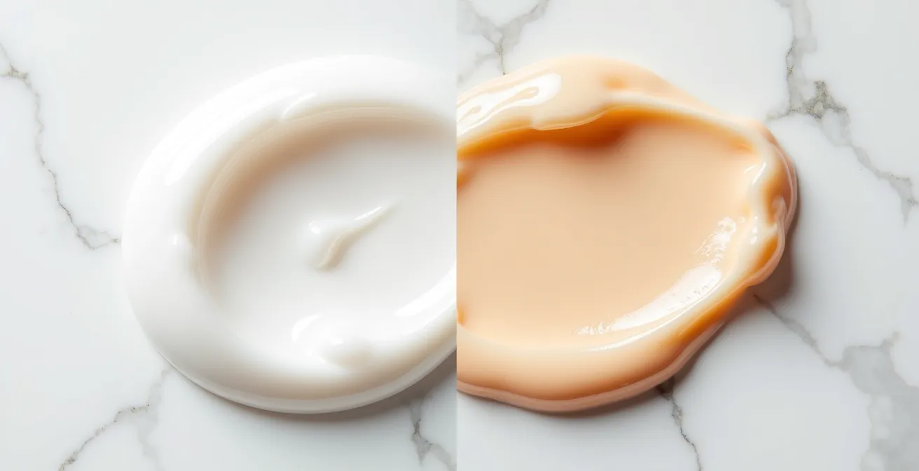 Comparaison macro de textures de crèmes riches et baumes anhydres
