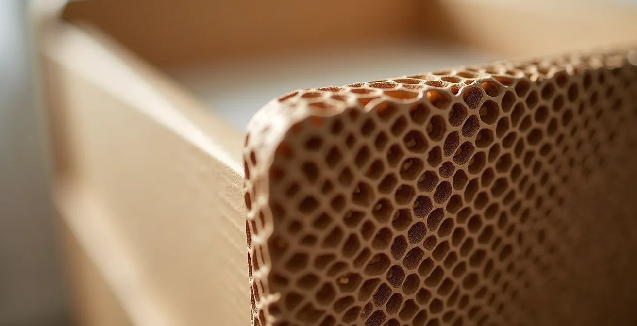 Table à langer en carton alvéolaire robuste dans une chambre de bébé minimaliste