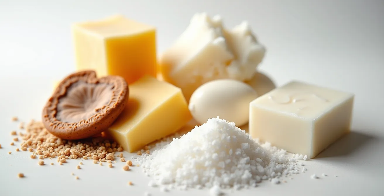 Composition d'ingrédients naturels québécois pour savon sans huile de palme