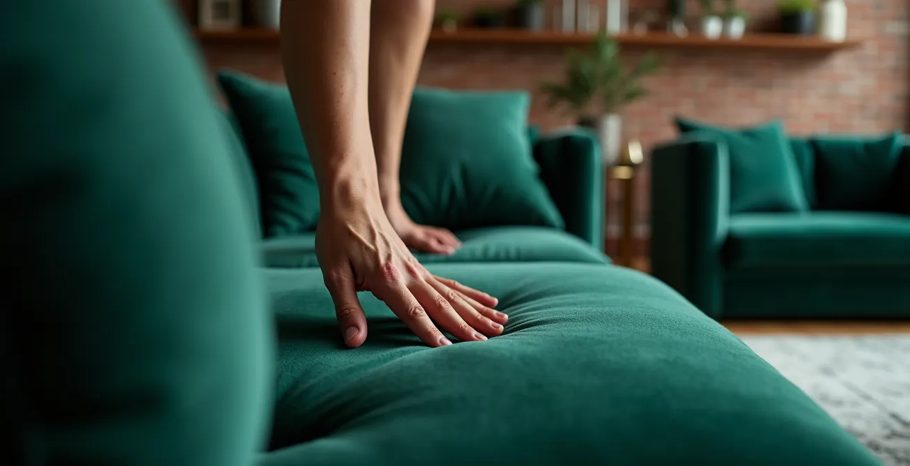 Démonstration du test de rebond sur un coussin de canapé haute résilience