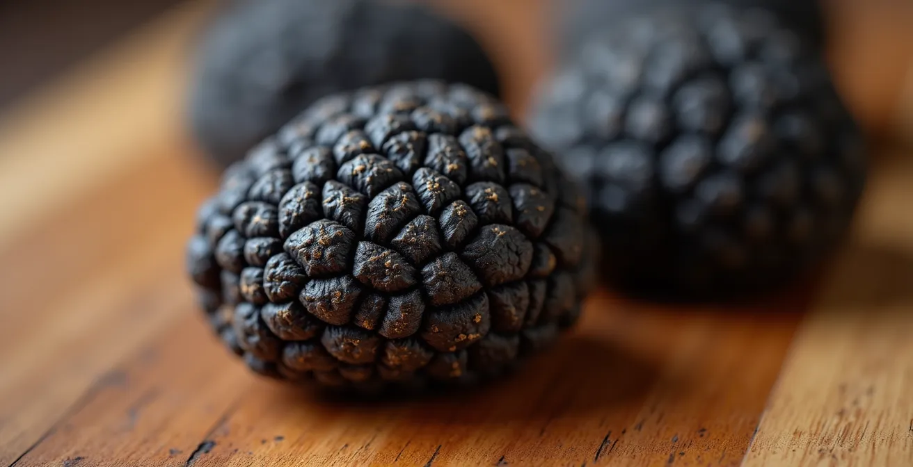 Gros plan macro sur la texture d'une truffe noire fraîche